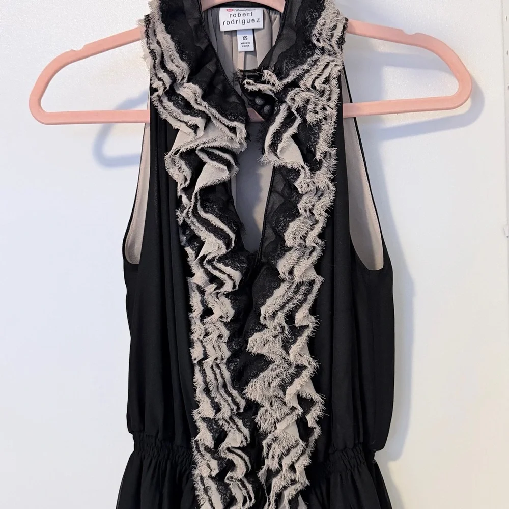 Robert Rodriguez Black and Cream Ruffled Blouse - Picture 2 of 7